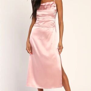 Lulu's Strapless Pink Satin Dress